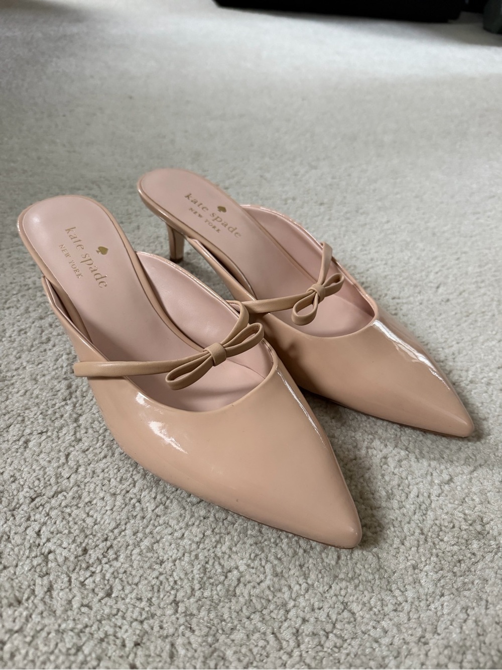 kate spade Nude Patent Bow Pointed-Toe kitten heel
